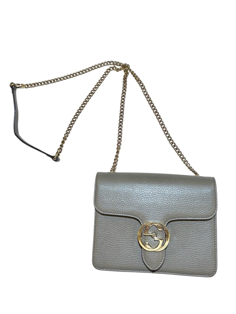 Gucci Taupe Gray Dollar Calfskin Small Interlocking GG Shoulder Crossbody Bag